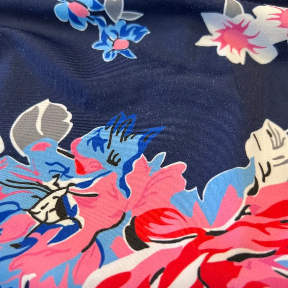 Ekouaer‎ Womens Floral Ruffle Off The Shoulder One Piece Swimsuit Navy Blue XL